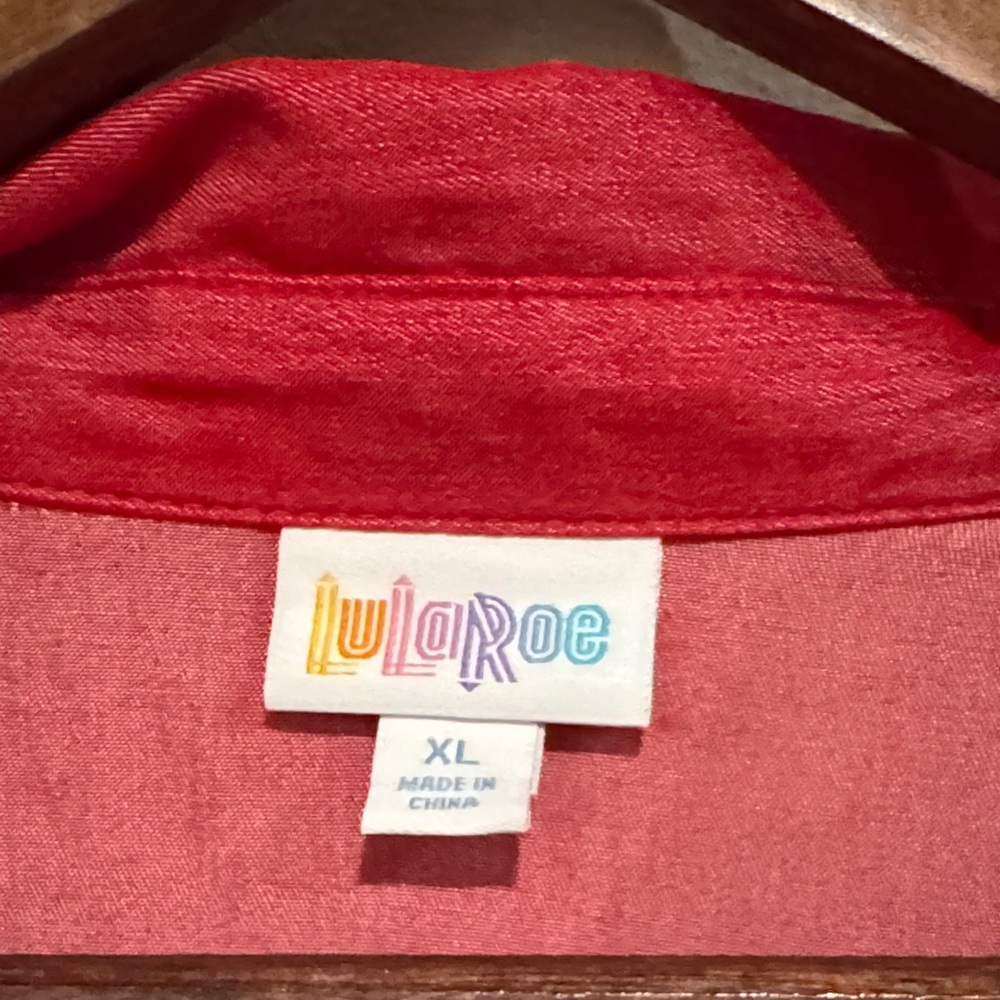 Lularoe Sheer Red Button Down Blouse - image 3